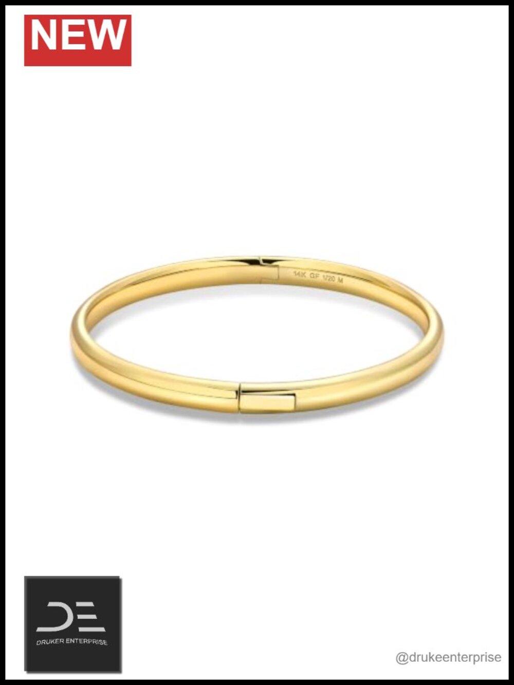 14K Gold Filled Oval Bangle Cuff Bracelet Women Snap Clasp